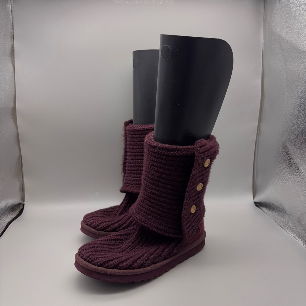 UGG Argyle Knit Boots Womens 7 Purple Solid Button Down Winter Cozy - Picture 3 of 12